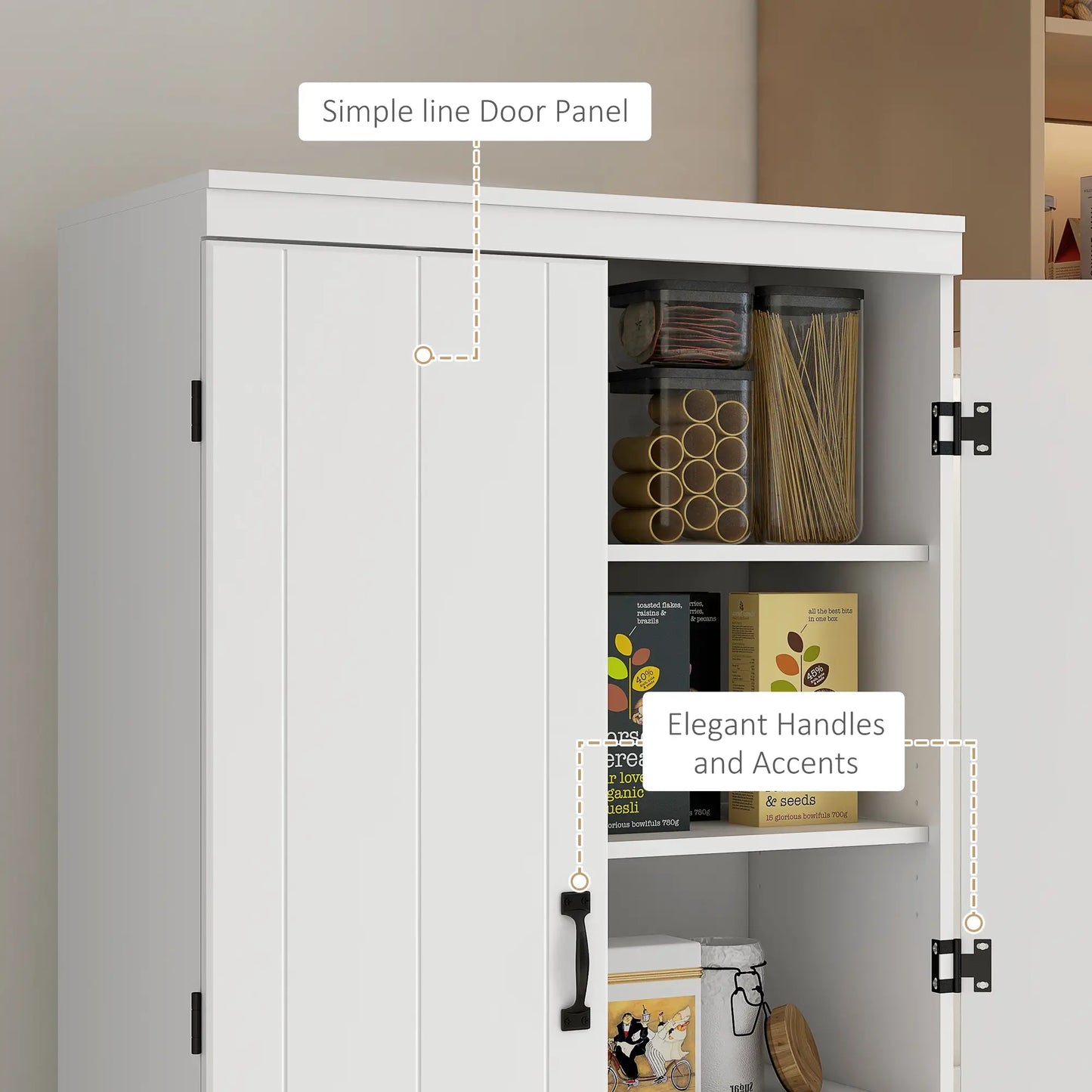 4-Door Storage Cabinet, Freestanding Pantry with Adjustable Shelves, 70", White Kitchen Pantry Cabinets at Gallery Canada