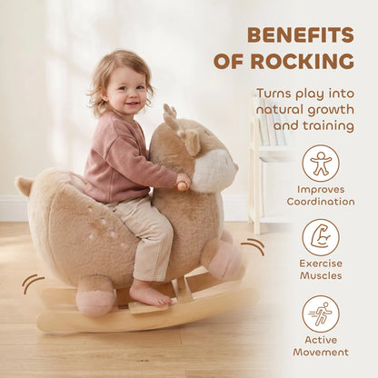 Toddler Rocking Horse, Deer Sound Seat Belt Rocking Stopper, Brown, Brown Rocking Horses at Gallery Canada