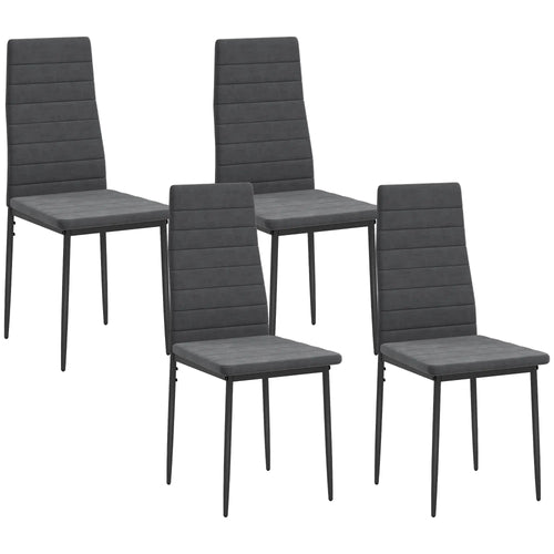 Modern Dining Chairs, Set of 4, High Back Upholstery, Metal Legs, Grey