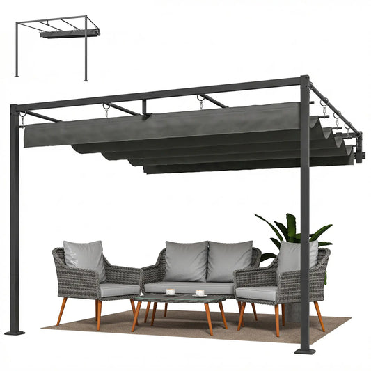 10' x 10' Retractable Pergola Canopy, Wall Mounted, Dark Grey Pergolas Black Grey, Dark Grey at Gallery Canada