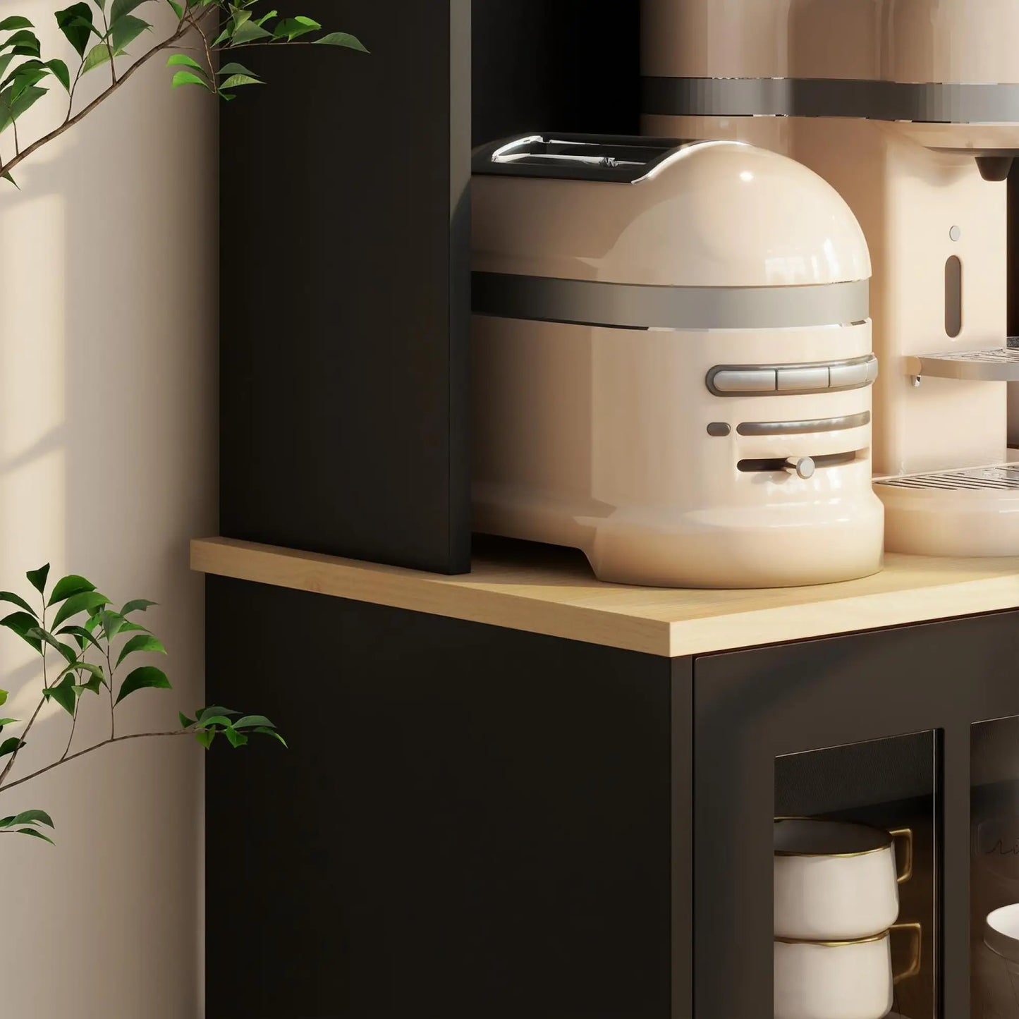 Kitchen Buffet with Hutch, 3 Cabinets, 2 Shelves, Black Kitchen Pantry Cabinets at Gallery Canada