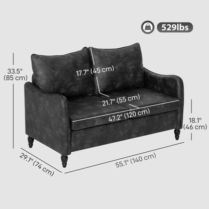 55" Loveseat Sofa, 2 Seater with Wood Legs, PU Leather, Grey 2-Seater Sofas at Gallery Canada