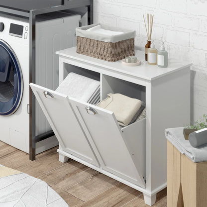 Tilt-Out Laundry Cabinet, Bathroom Organizer, 2-Compartment Hamper, White Bathroom Cabinets at Gallery Canada