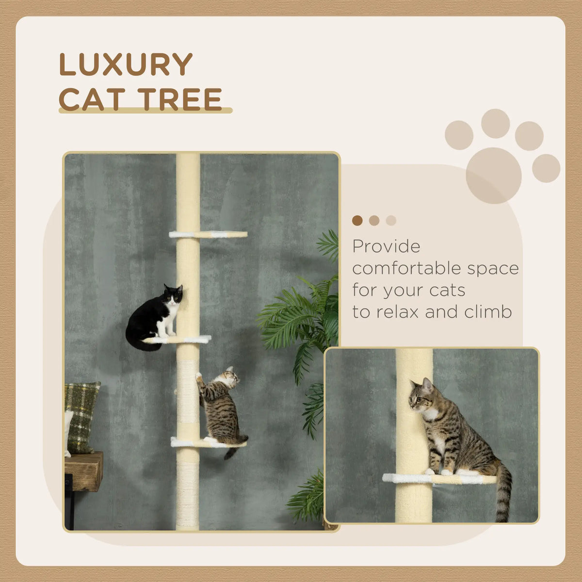 87"-102" Cat Tree, Sisal Scratching Posts, Anti-Tip Kit, Yellow Floor to Ceiling Cat Trees at Gallery Canada