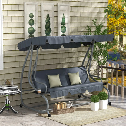3-Seat Outdoor Swing Canopy Chair, Adjustable Shade, Cushions, Cup Holder, Dark Grey Patio Swings with Stand at Gallery Canada