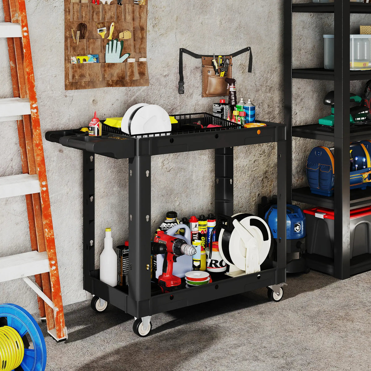 2-Tier Rolling Tool Cart, 500 LBS Capacity, Black Tool Organizers at Gallery Canada