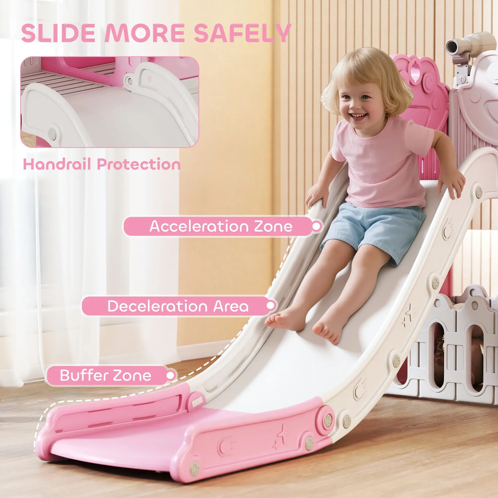 7-in-1 Toddler Slide Climber Playset with Playhouse and Basketball Hoop, Pink Gym Sets & Swings at Gallery Canada
