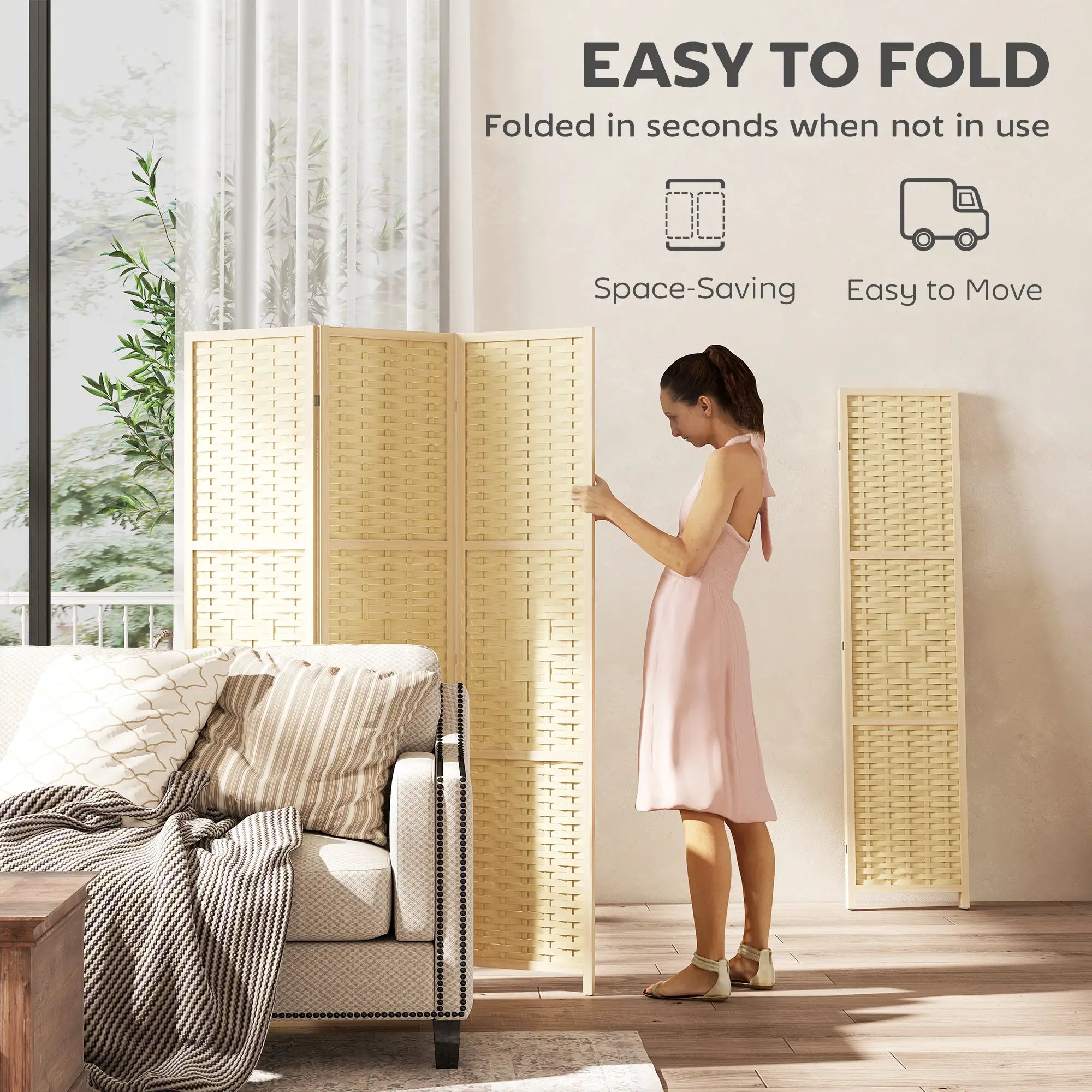 3-Panel Room Divider, 5.6 FT Freestanding Folding Privacy Screen, Natural Wood Room Dividers at Gallery Canada