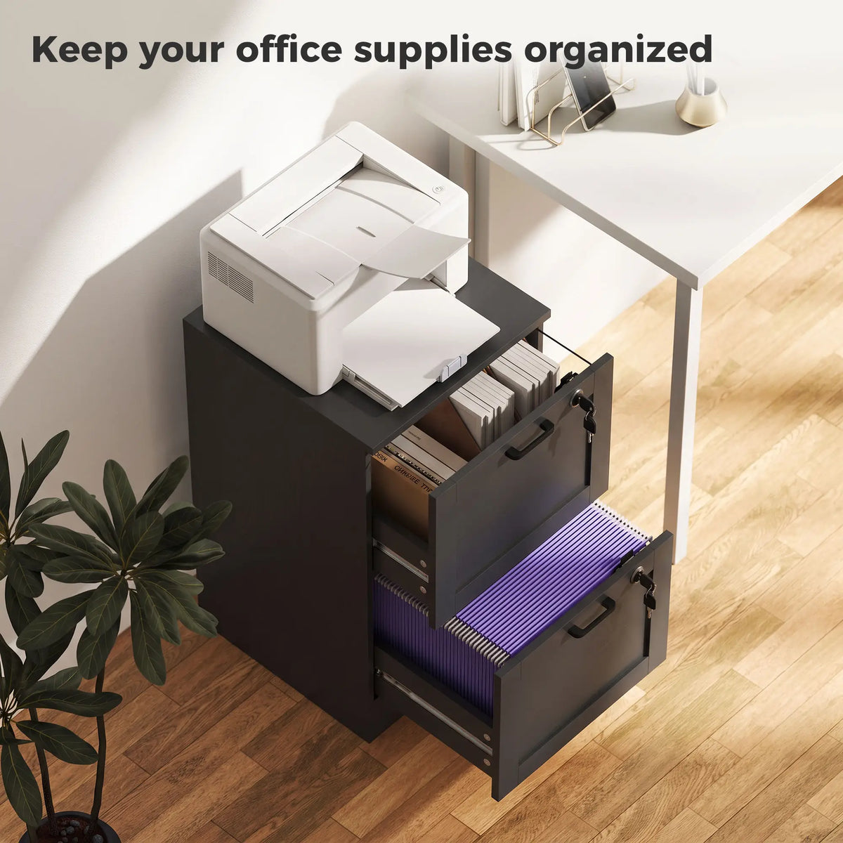 Vertical Filing Cabinet, 2 Drawers, Lock, A4 Letter, Black Office Cabinets & Cupboards at Gallery Canada