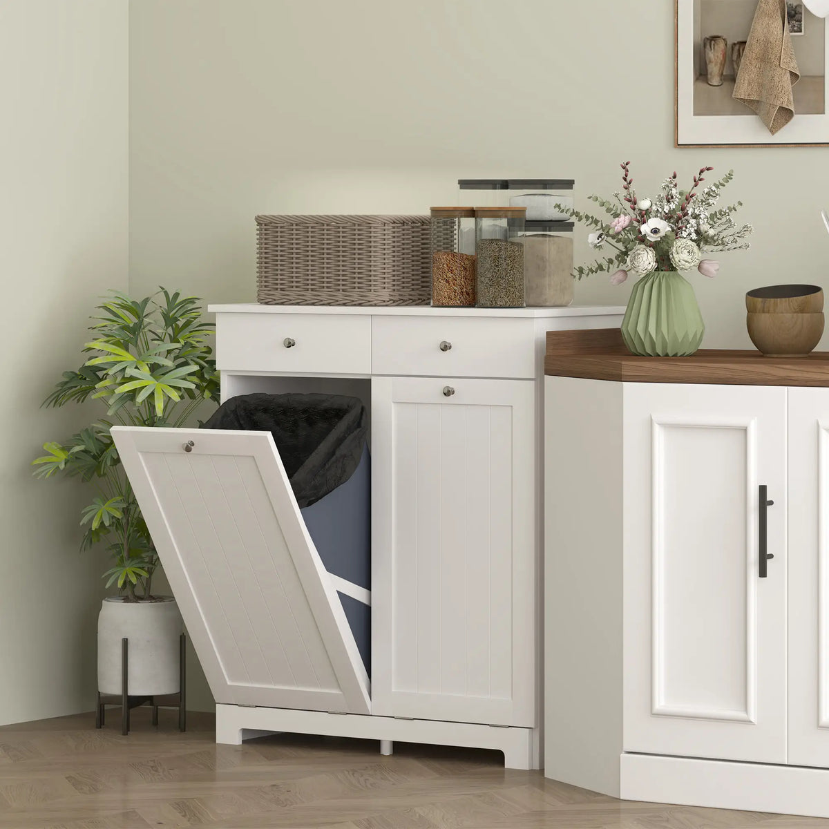 Laundry Cabinet, Tilt Out Hamper with 2 Baskets, 2 Drawers, White Bathroom Cabinets at Gallery Canada