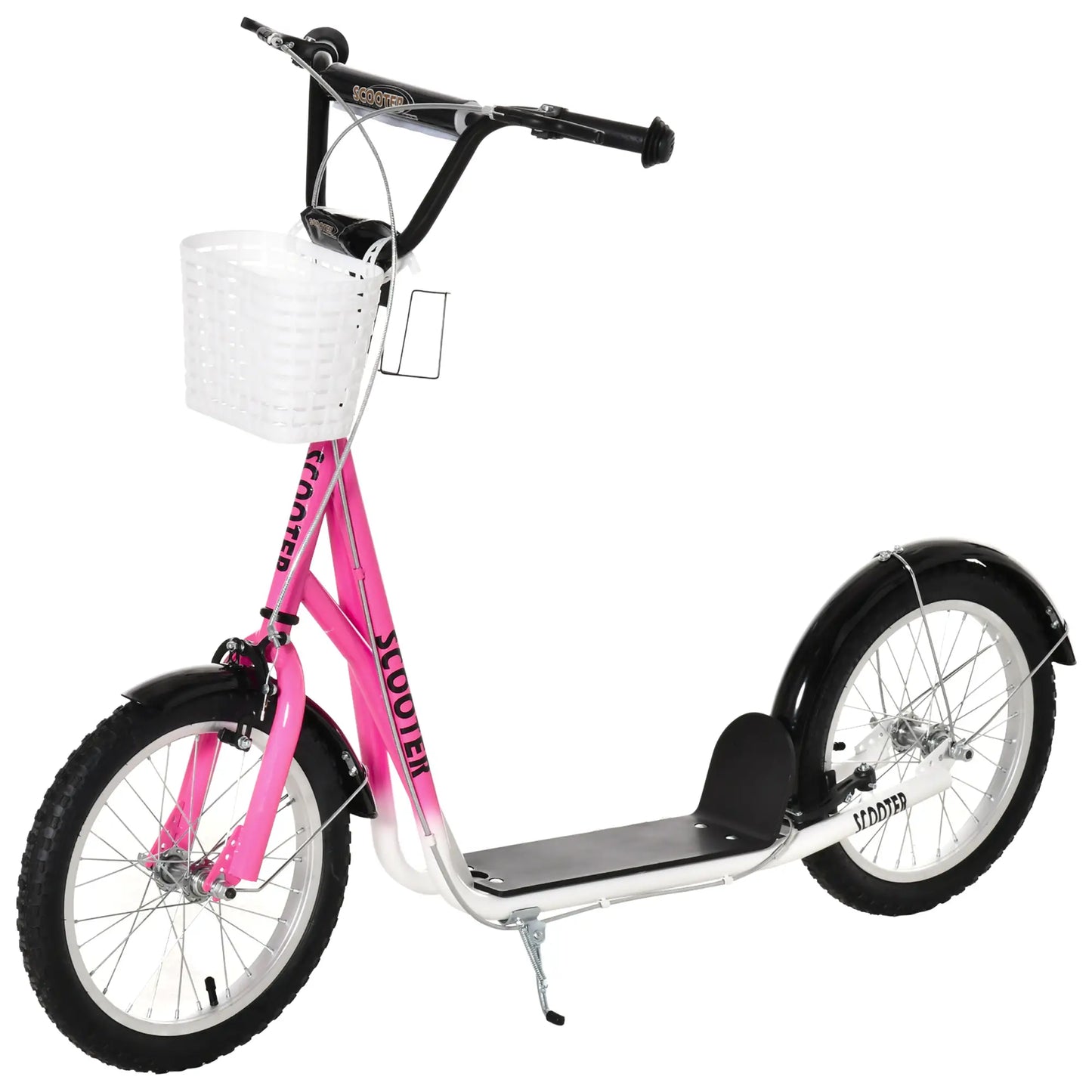 Kids Kick Scooter, Adjustable Handlebar, 2 Brakes, Basket, 16", Pink Scooters at Gallery Canada