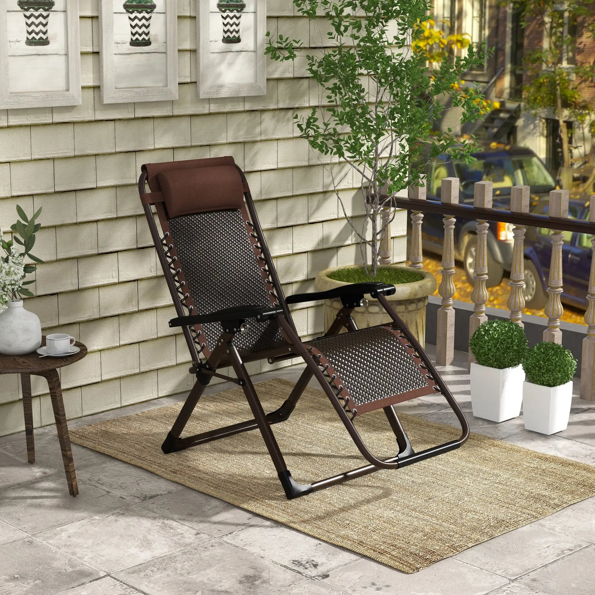 Outdoor Zero Gravity Chair, Folding PE Rattan Recliner, Brown Lounger Chairs at Gallery Canada