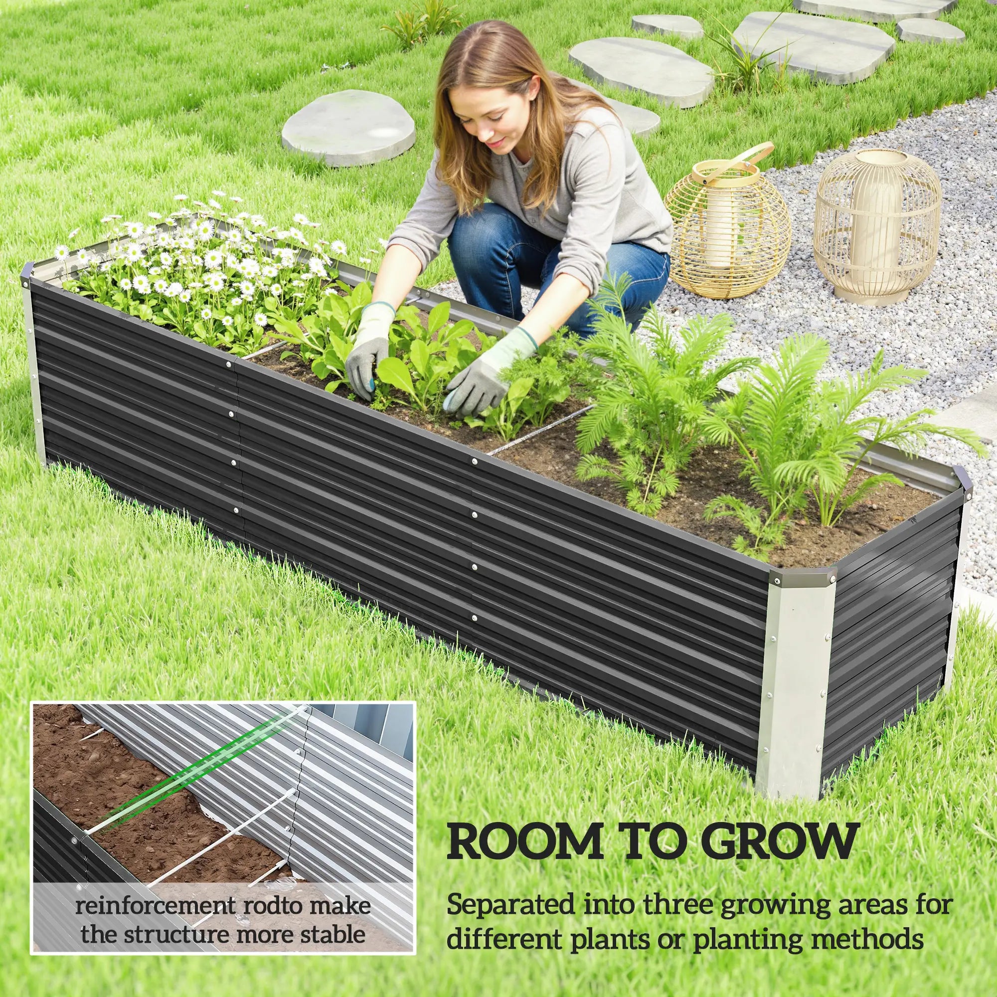 6' x 1.5' x 1.3' Galvanized Raised Garden Bed, Elevated Metal Planter Box, Dark Grey Raised Garden Beds at Gallery Canada