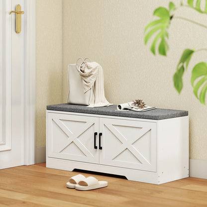 Shoe Bench With Cushion, Adjustable Shelves, Doors, White Shoe Storage Cabinets & Racks at Gallery Canada