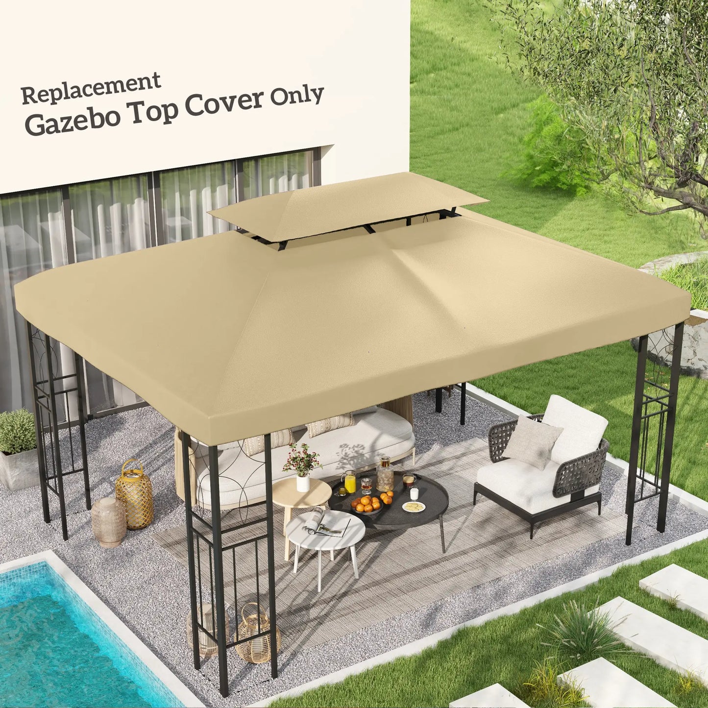 13' x 10' Gazebo Cover, 2 Tier Top, Garden, Patio, Outdoor, Beige Gazebo Canopy Replacement at Gallery Canada