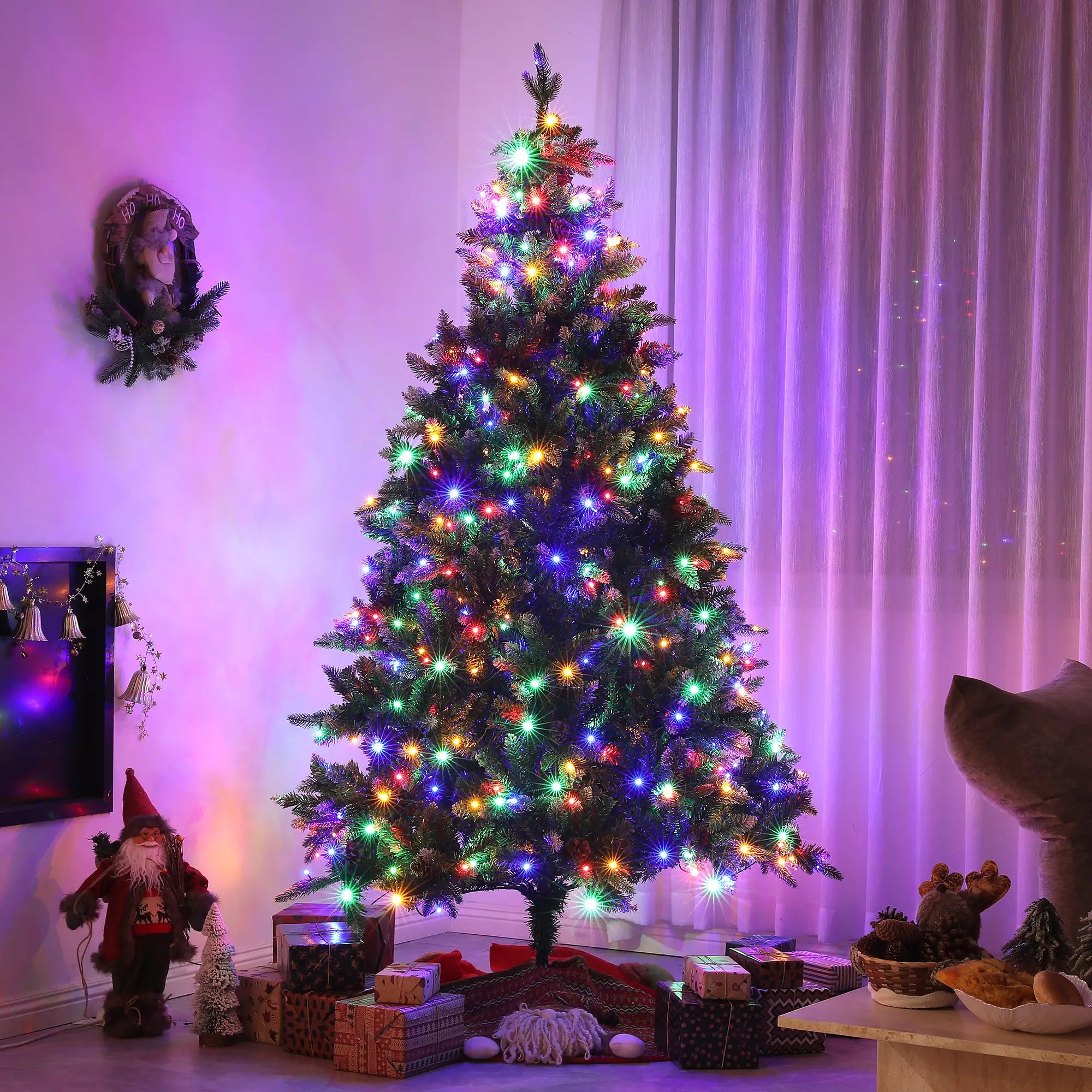 7 Foot Prelit Artificial Christmas Tree, Hinged, Dual Color LED Pre Lit Christmas Trees at Gallery Canada
