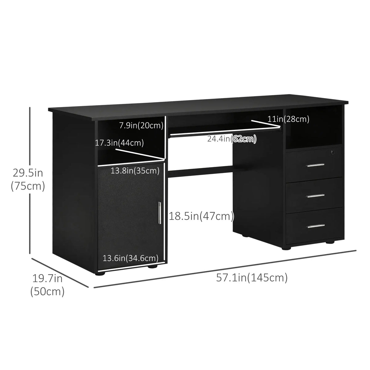 57 Computer Desk With Drawers, Keyboard Tray, Open Shelves, Black Computer Desks at Gallery Canada
