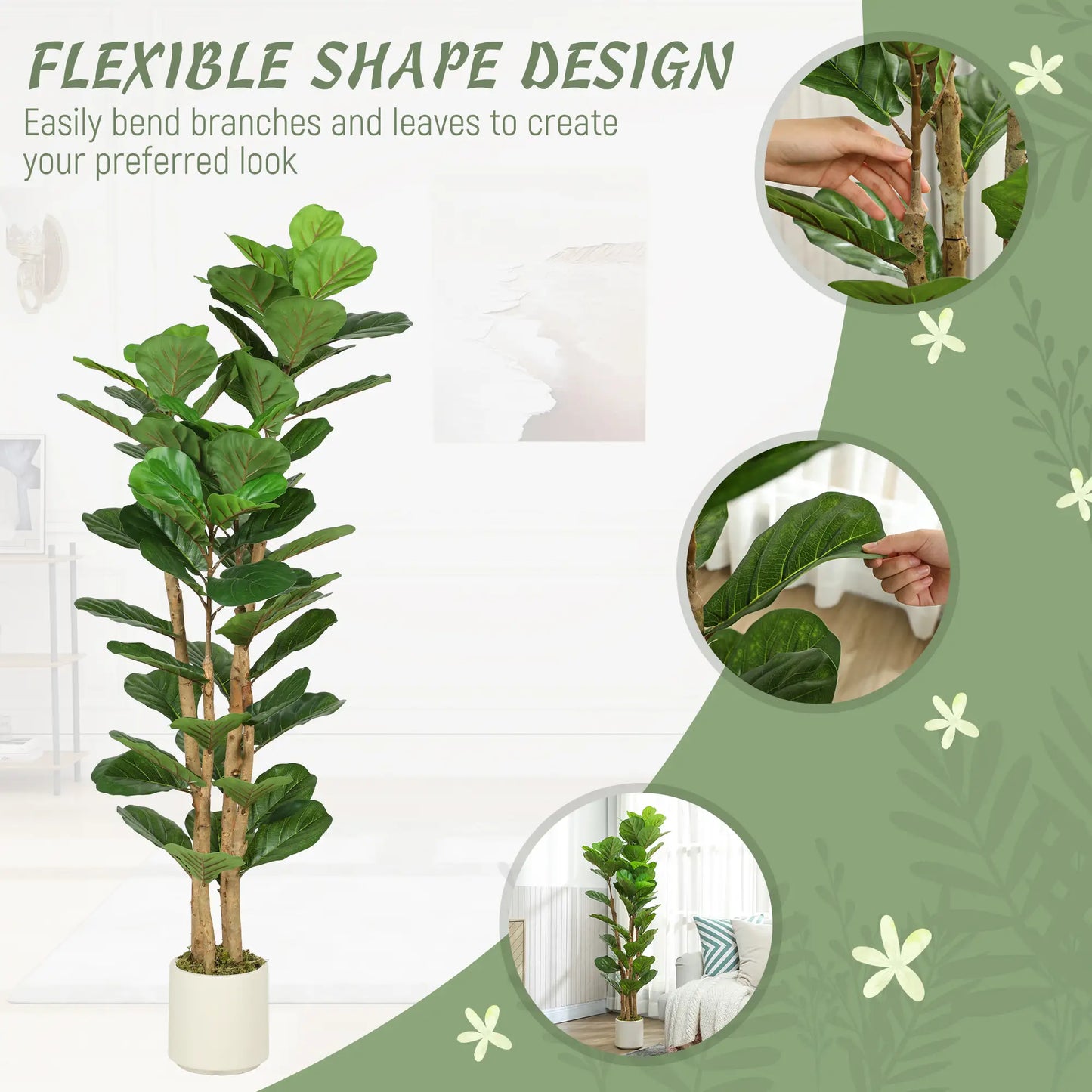 5FT Artificial Fiddle Leaf Fig Tree, Fake Potted Tree, Indoor Decor, Green Artificial Trees at Gallery Canada