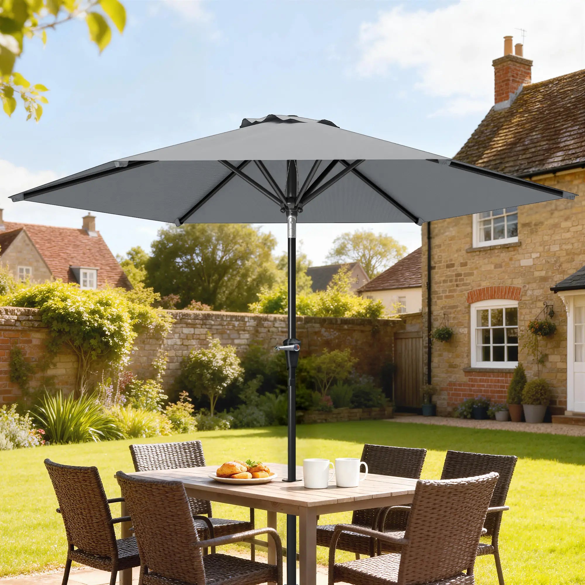 Outdoor Patio Sun Umbrella, 6 Ribs, Light Grey Patio Umbrellas at Gallery Canada