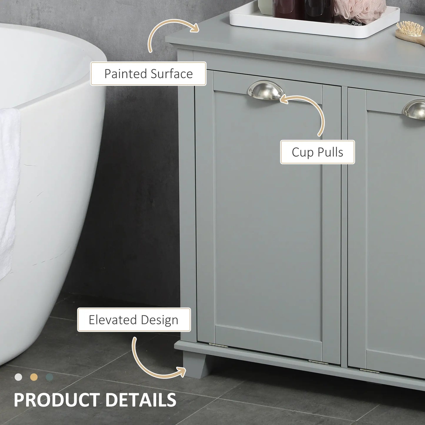 Tilt-Out Laundry Cabinet, Bathroom Organizer, Two-Compartment Hamper, Grey Bathroom Cabinets at Gallery Canada