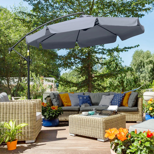 9FT Offset Hanging Patio Umbrella, Easy Tilt, Cross Base, 8 Ribs, Dark Grey