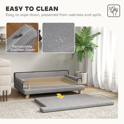 Elevated Dog Sofa Bed, Cat Couch with Cushion, Washable Cover, Wooden Legs, Medium & Large, Light Grey Dog Sofas at Gallery Canada