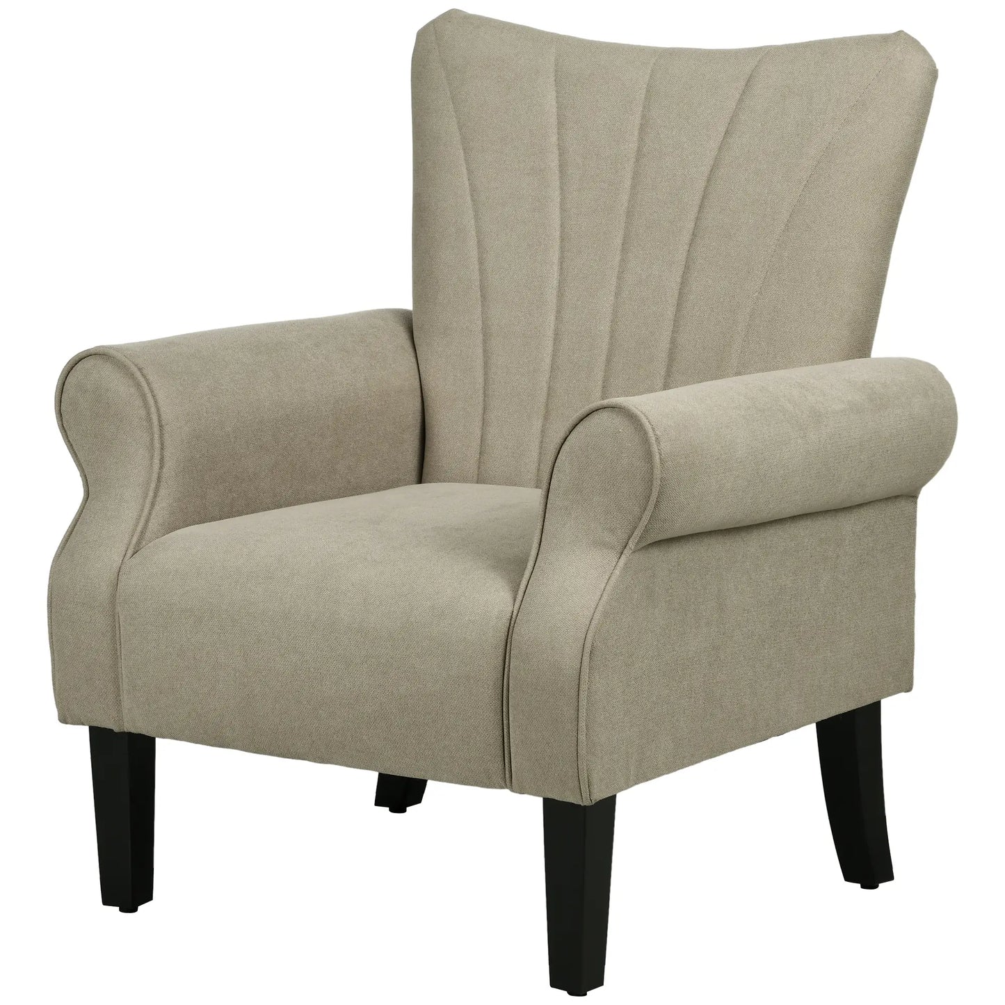 Modern Fabric Armchair with Wood Legs, Living Room, Bedroom, Beige Accent Chairs Beige at Gallery Canada