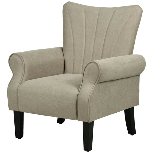 Modern Fabric Armchair with Wood Legs, Living Room, Bedroom, Beige