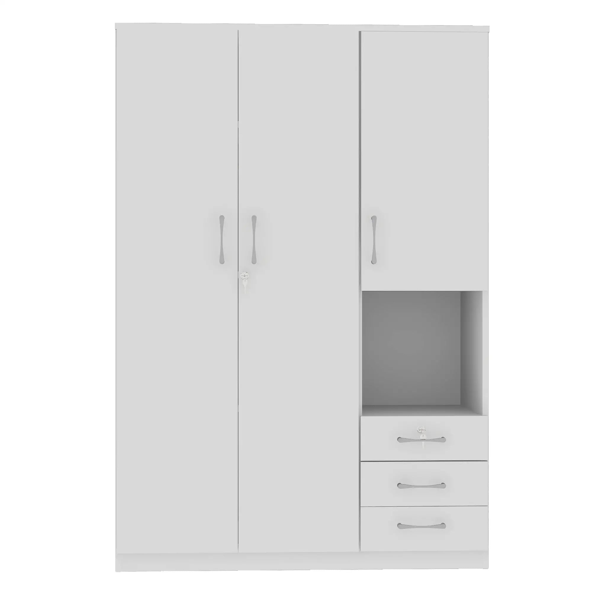 Wooden Wardrobe, Shelves, 3 Drawers, Hanging Rod, 47