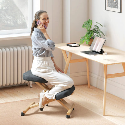 Ergonomic Kneeling Chair, Rubberwood Frame, Wheels, Dark Grey Office Chairs at Gallery Canada