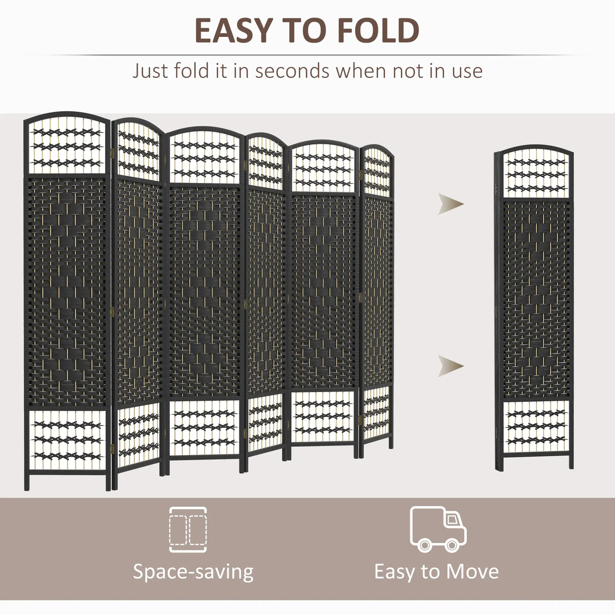 6 Panel Folding Room Divider, Portable Privacy Screen, Black Room Dividers at Gallery Canada