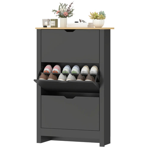 Shoe Storage Cabinet, 3 Flip Drawers, Adjustable Shelves, Black