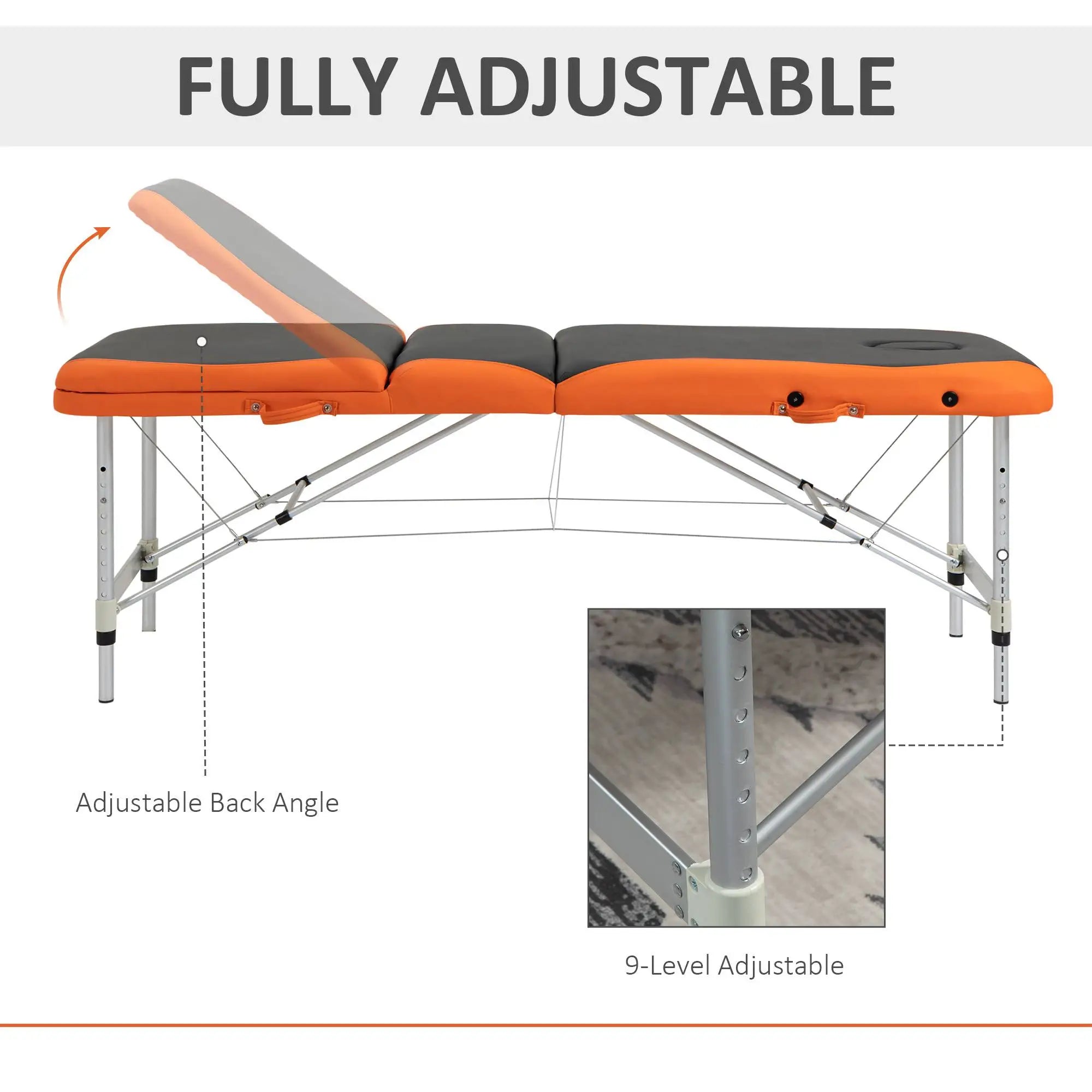 85 Foldable Massage Table, 3 Section, Salon SPA Facial Couch Bed, Black/Orange Portable Massage Tables at Gallery Canada