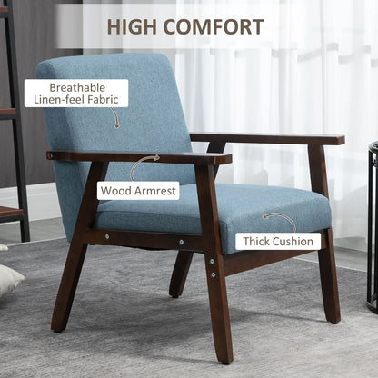 Modern Accent Chair, Cushioned Seat, Upholstered Linen-Feel, Blue Accent Chairs at Gallery Canada