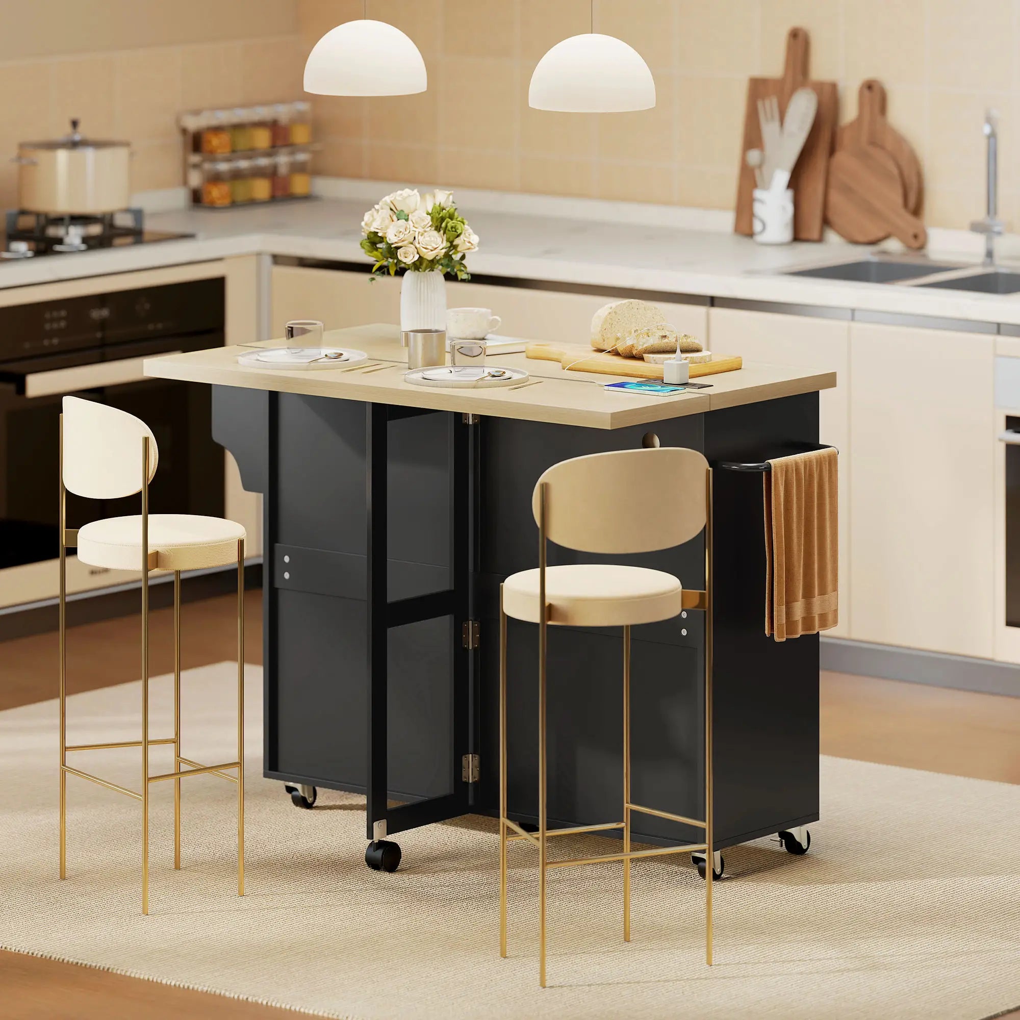 Kitchen Island With Storage, Rolling Cart, Charging Station, Drop Leaf Kitchen Islands & Kitchen Carts at Gallery Canada