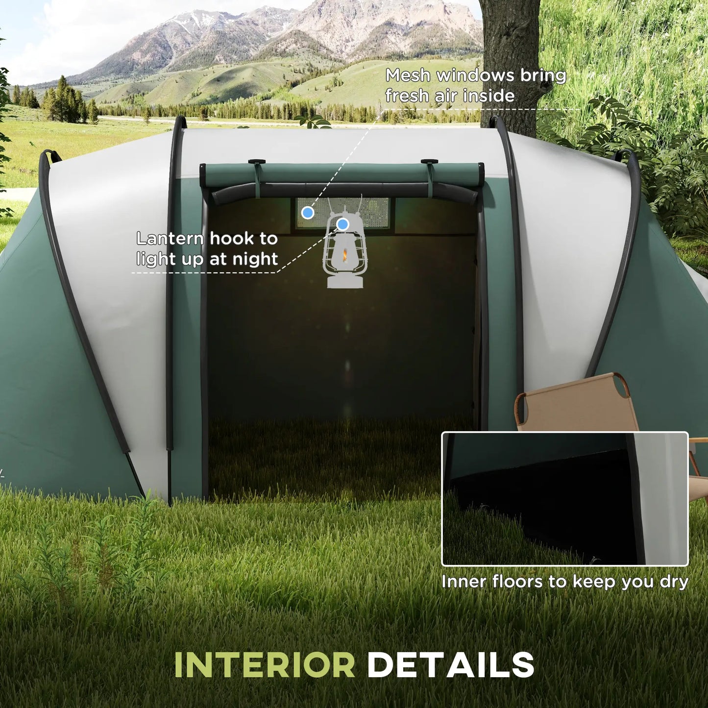 Camping Tent, 2 Bedrooms, Living Area, 3000mm Waterproof, Army Green Camping Tents at Gallery Canada