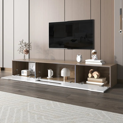 Modern TV Stand With LED Lighting, 71" L x 12" W x 12" H, Wood, White TV Stands at Gallery Canada