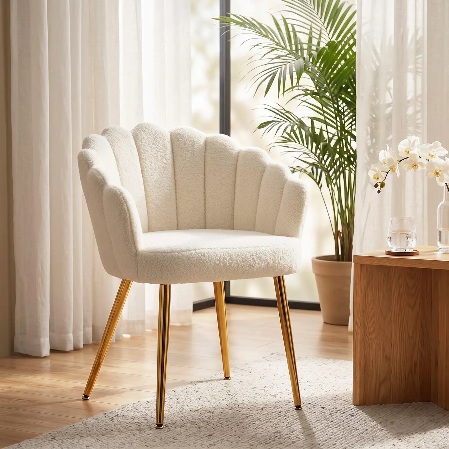 Accent Chair Petal-Back Design Modern Living Room Chair with Metal Legs Cream Accent Chairs at Gallery Canada