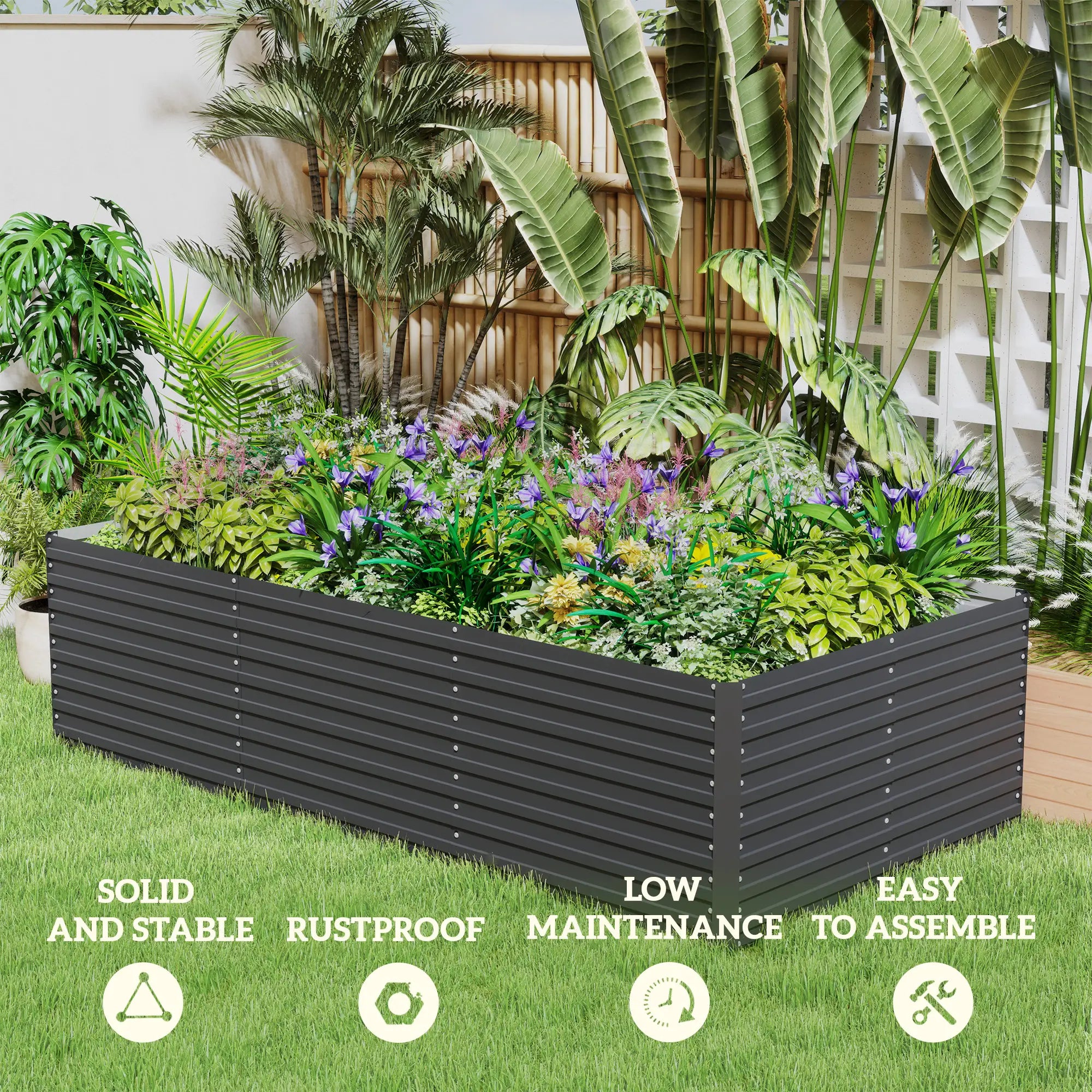8' x 4' x 2' Raised Garden Bed, Galvanized Planter Box, Dark Grey Raised Garden Beds at Gallery Canada