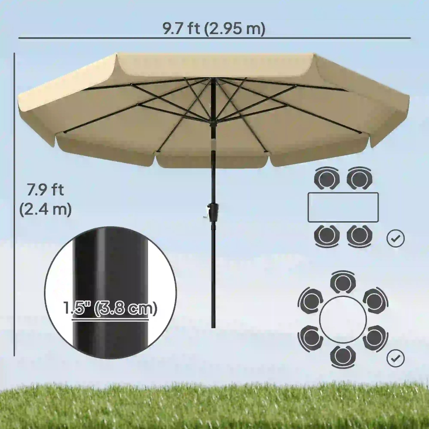 10 ft Outdoor Patio Umbrella, Push Button Tilt Crank, Khaki Sun Umbrellas at Gallery Canada