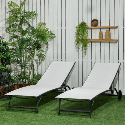 2PCs Lounge Chairs with Wheels, 5-Level Adjustable Backrest, White Lounger Chairs at Gallery Canada