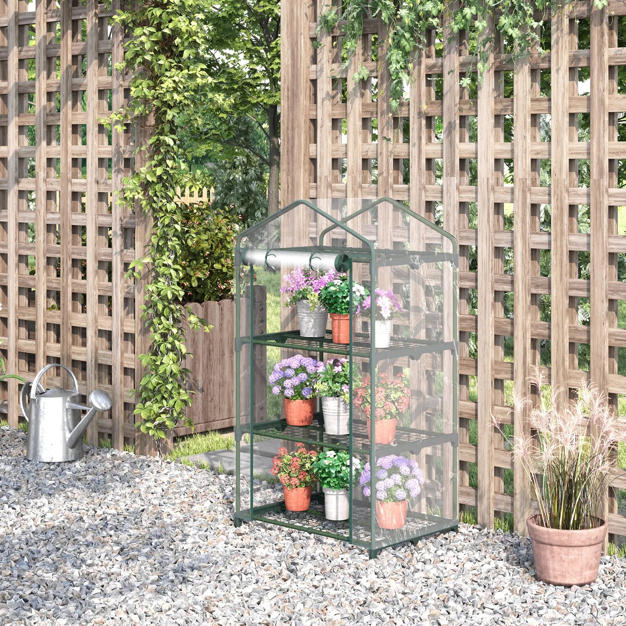 3 Tier Mini Greenhouse, Portable with Shelf Clips, Plastic Cover, Steel Frame, 27