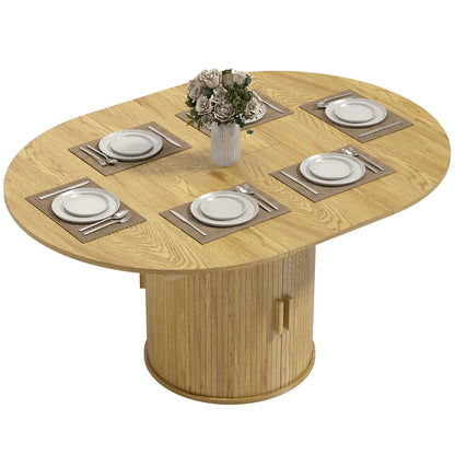 Extendable Dining Table For 6, 60", Natural, Farmhouse Kitchen Table With Storage, Natural Dining Tables Natural at Gallery Canada