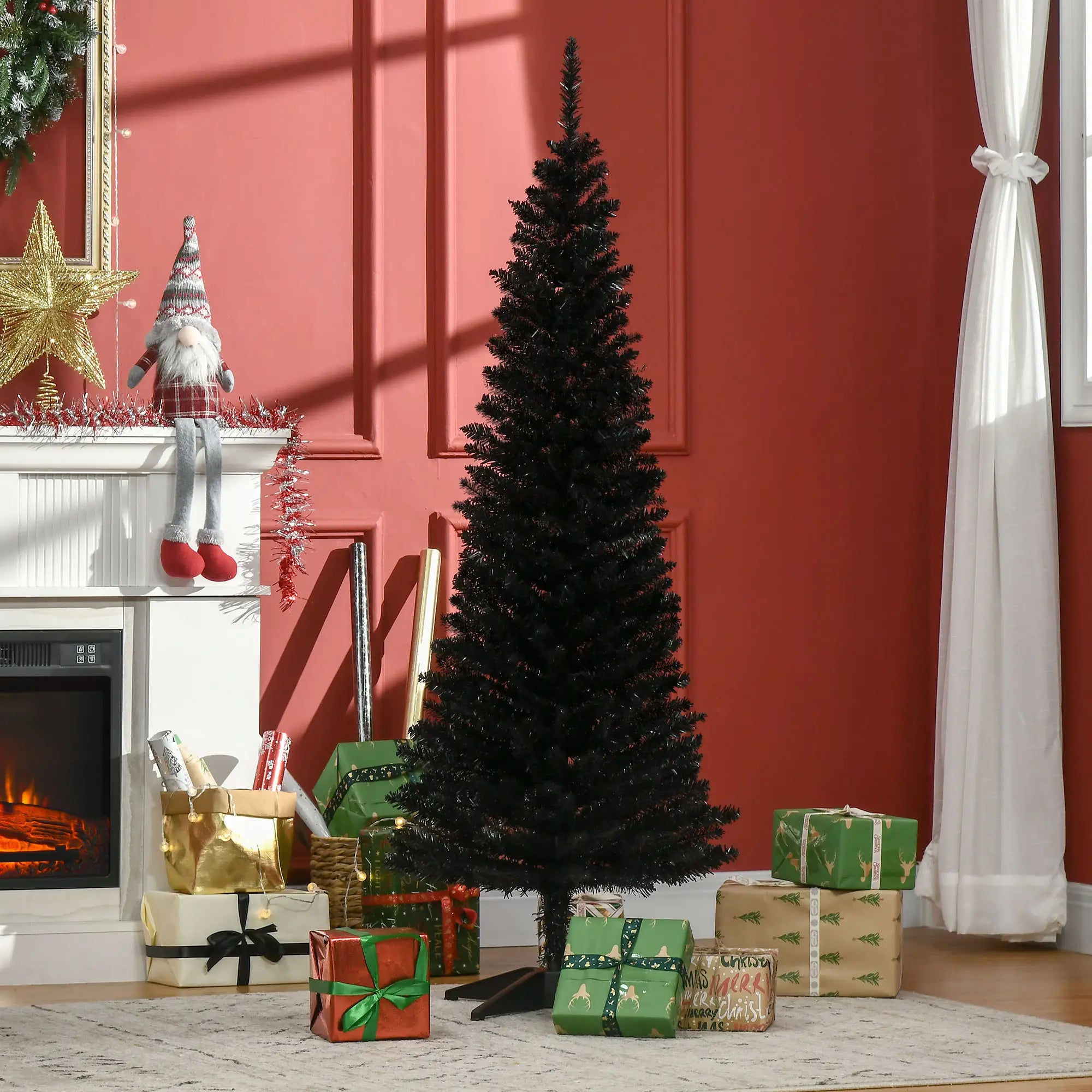5FT Artificial Pencil Christmas Tree, Realistic Branches, Stable Stand, Black Pencil Christmas Trees at Gallery Canada
