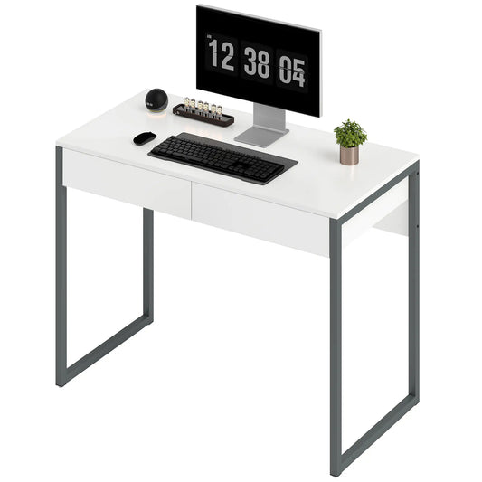 39" x 20" Computer Desk, 2 Drawers, High Gloss, White and Grey Computer Desks White, Grey at Gallery Canada
