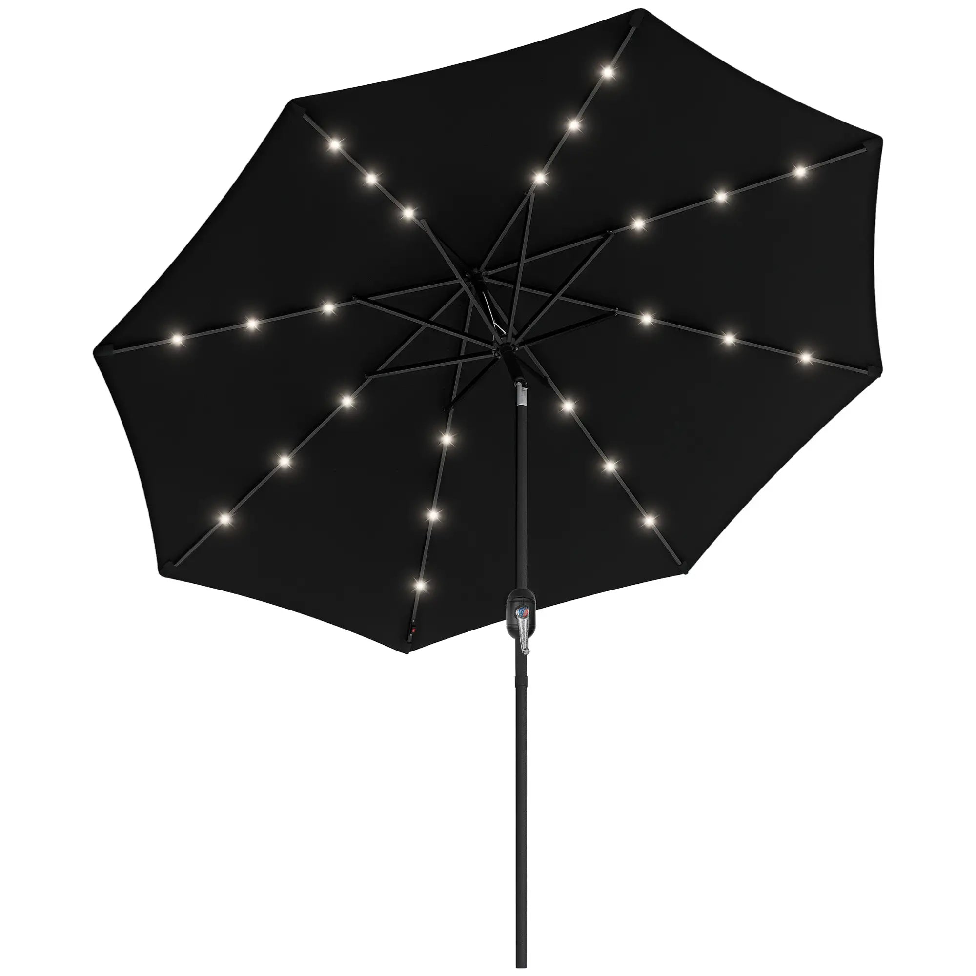 9ft Solar Patio Umbrella, 24 LED Lights, Tilt Canopy, Black Sun Umbrellas at Gallery Canada