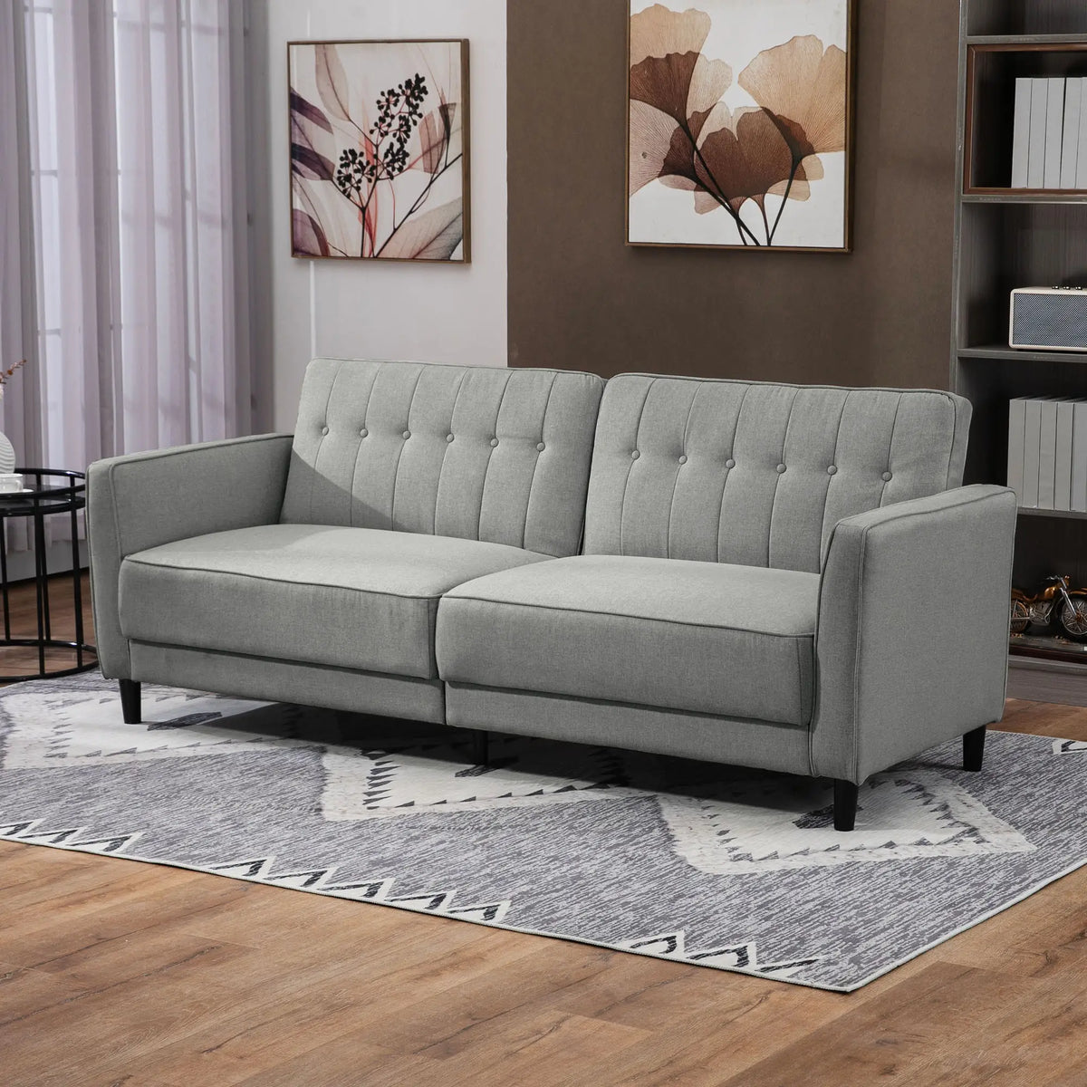 Convertible Bed with Couch, Button Tufted Fabric Sofa Bed, Adjustable Back, Grey 2-Seater Sofas at Gallery Canada