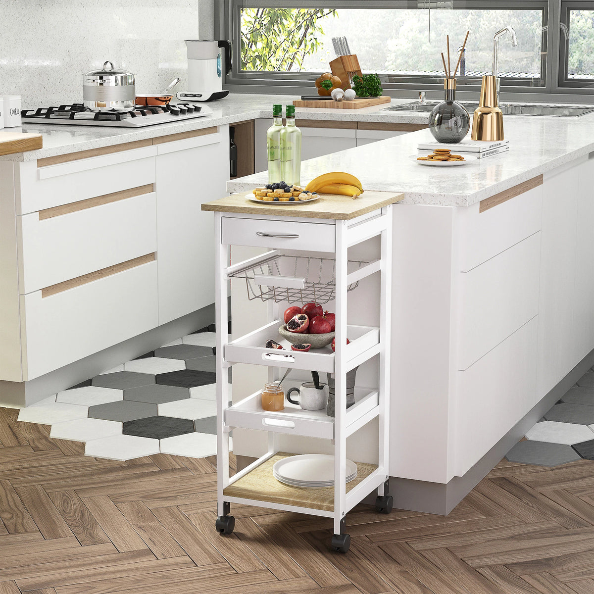 Rolling Kitchen Island Cart, Mobile Storage with Drawer, White Kitchen Islands & Kitchen Carts at Gallery Canada