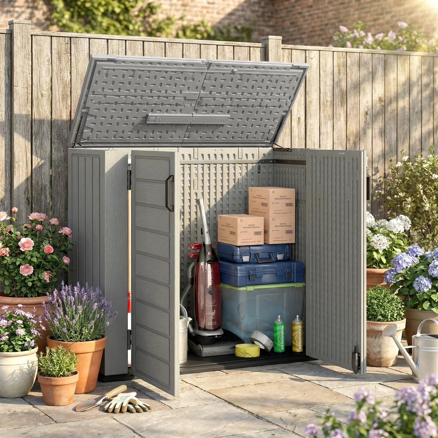 33 Cu.ft Plastic Outdoor Storage Shed, Lockable Doors, Light Grey Outdoor Storage Cabinet at Gallery Canada