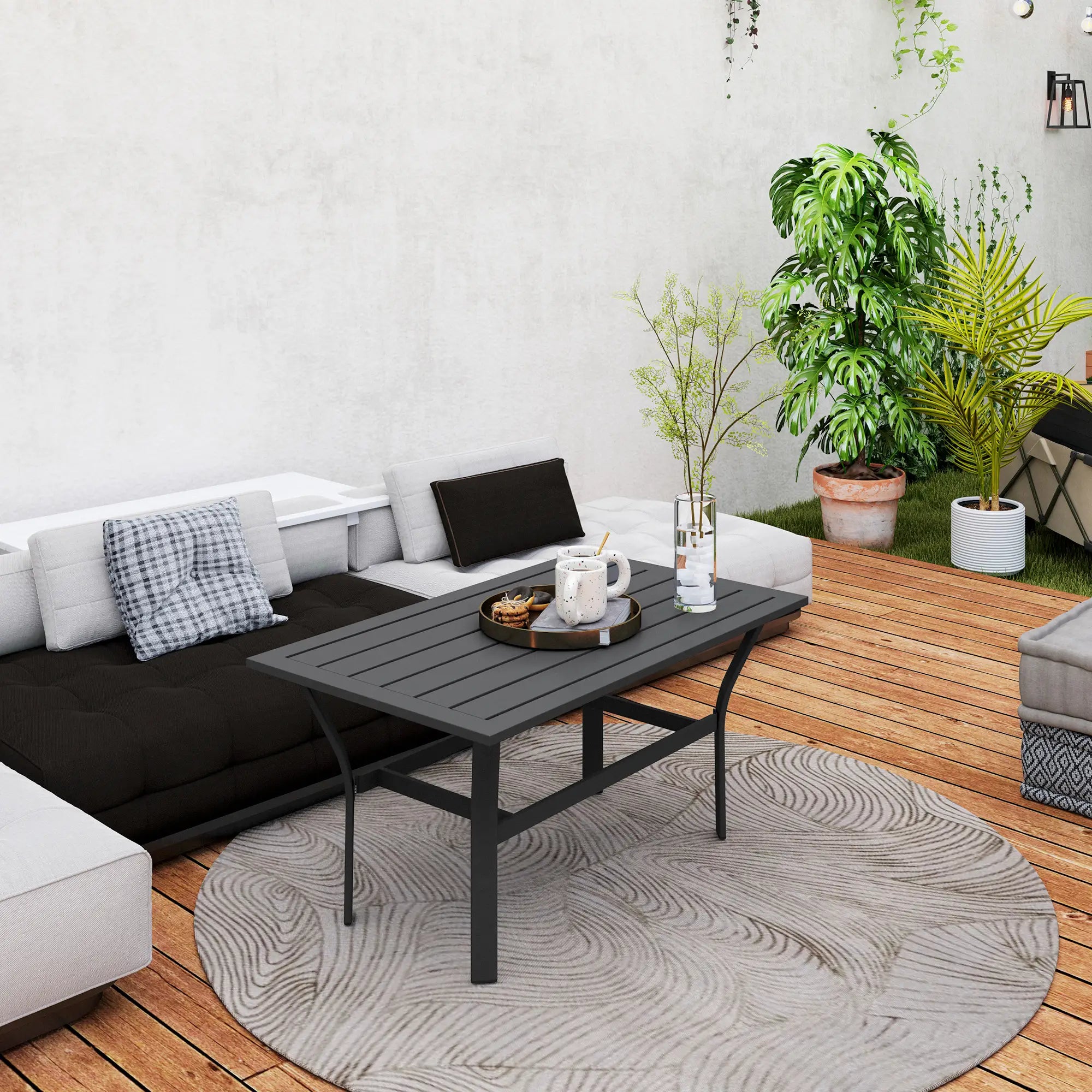 Outdoor Side Table, Slatted Tabletop, Metal Patio Coffee Table, Black Patio Side Tables at Gallery Canada